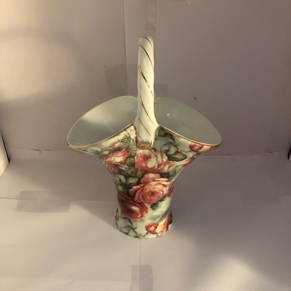 Baum Bros. Porcelain Basket Roses Shabby Chic Vintage